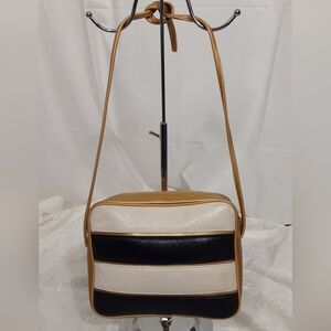 L.J. Simone Vintage Navy, White And Gold Leather Crossbody Bag.